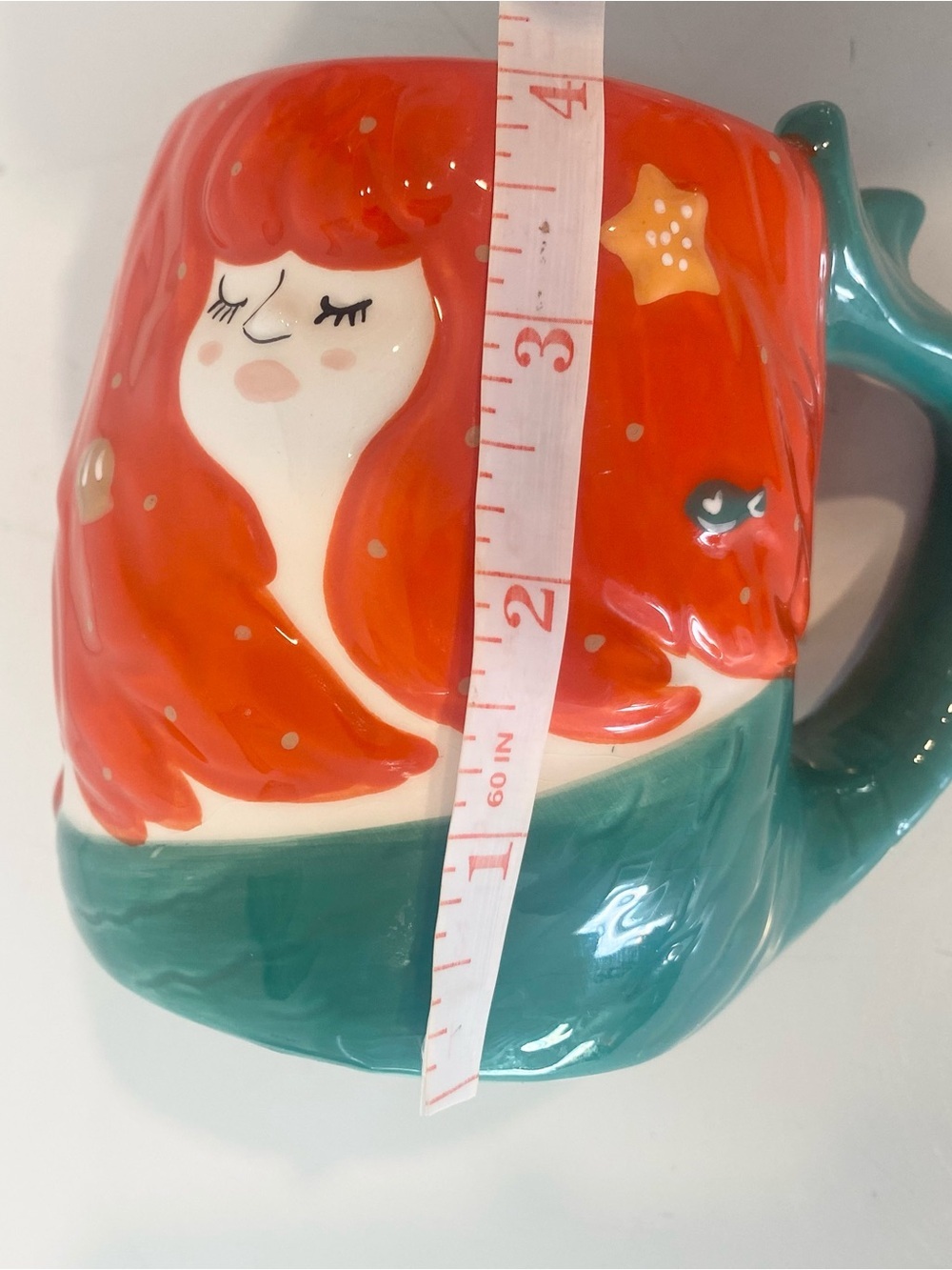 TAG Mermaid Coffee Mug 3D Red Hair Mermaid Tail Handle Ceramic Coastal Cup - Picture 8 of 8